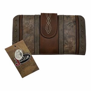 Brand New Justin Embossed Tooled Faux Leather Women's Wallet Cards Coins